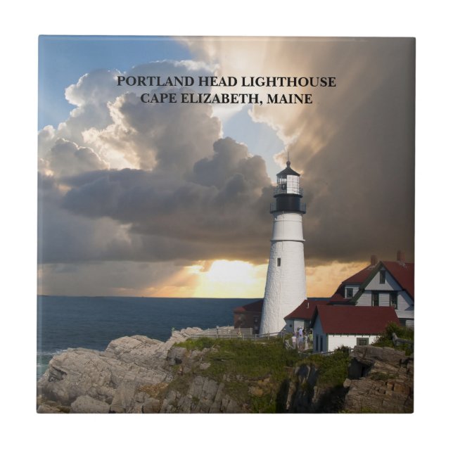 Portland Head Lighthouse Maine Solnedgångsfoto Kakelplatta (Framsidan)