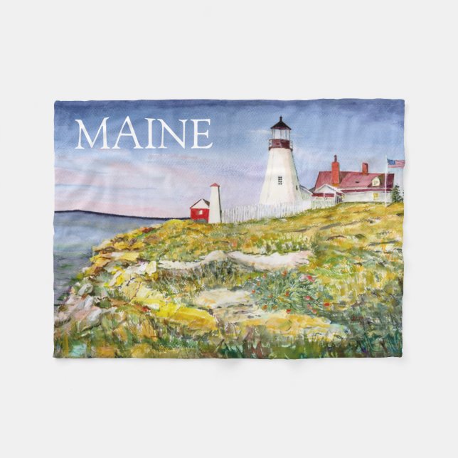 Portland Head Lighthouse Maine Watercolor Painting Fleecefilt (Framsidan (Horisontell))
