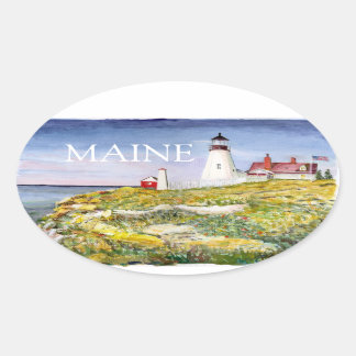 Portland Head Lighthouse Maine Watercolor Painting Ovalt Klistermärke