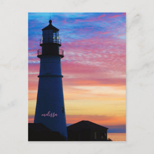 Portland Head Ljus rosa Sunrise Maine Lighthouse Vykort