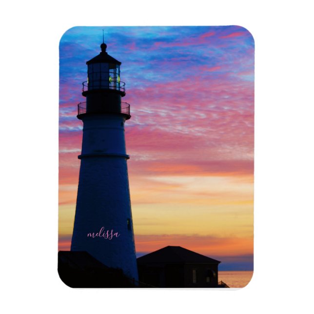 Portland Head Ljusare rosa Sunrise Maine fyr Magnet (Vertikal)
