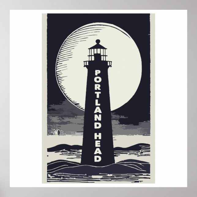 Portland Head Maine Lighthouse Måne Poster (Framsidan)