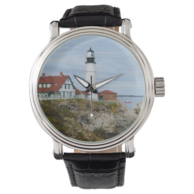 Portland Headlight fyr på klippig strand Armbandsur (Framsida)