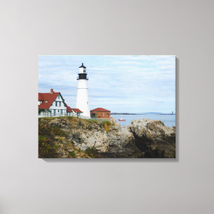 Portland Headlight fyr på klippig strand Canvastryck
