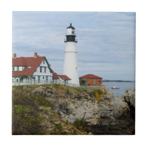Portland Headlight fyr på klippig strand Kakelplatta