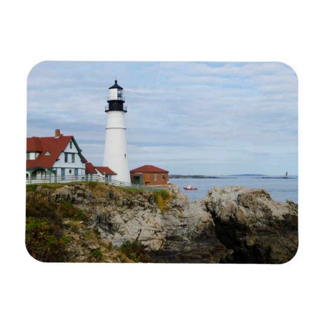 Portland Headlight fyr på klippig strand Magnet (Horisontell)