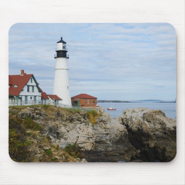 Portland Headlight fyr på klippig strand Musmatta (Framsidan)