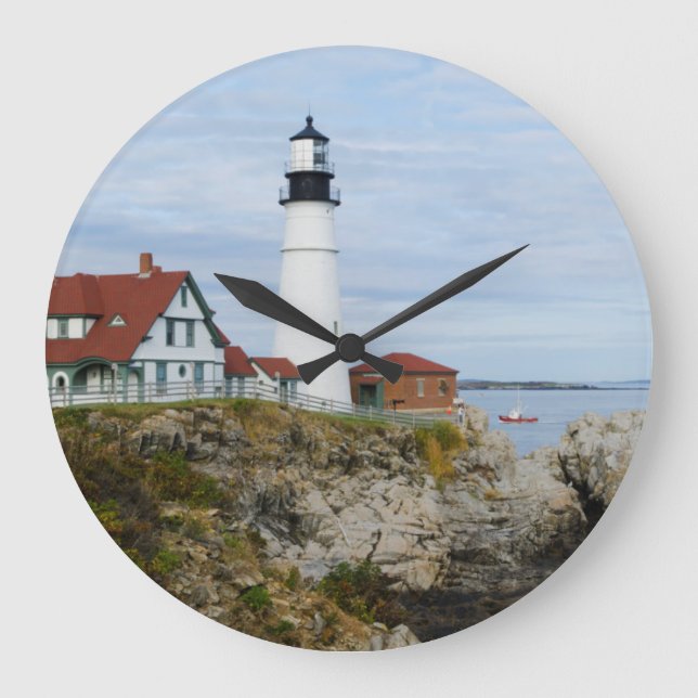 Portland Headlight fyr på klippig strand Stor Klocka (Framsida)