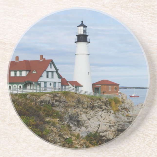 Portland Headlight fyr på klippig strand Underlägg (Framsidan)
