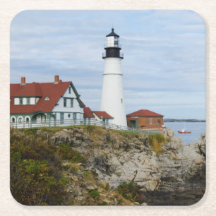Portland Headlight fyr på klippig strand Underlägg Papper Kvadrat