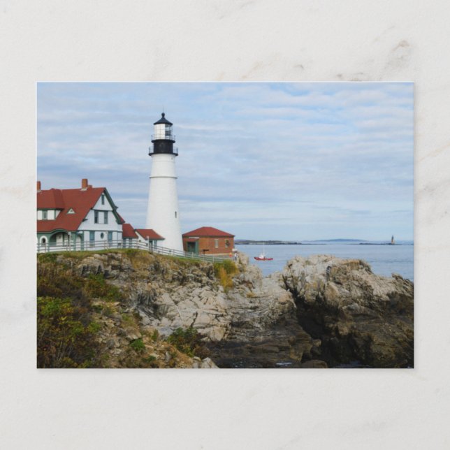 Portland Headlight fyr på klippig strand Vykort (Framsida)