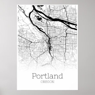 Portland karta - Oregon - stadskartaaffisch Poster