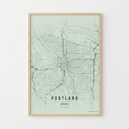 Portland Karttryck Oregon Stad Väggkonst Affisch P