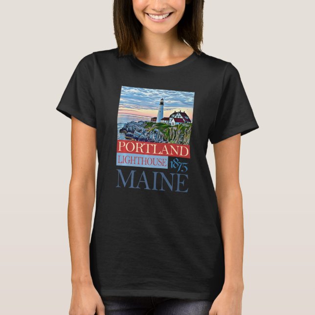 Portland Lighthouse Maine 1875 T Shirt (Framsida)