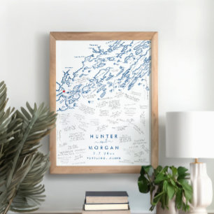 Portland Maine Bröllop Modern Guest Bok Poster