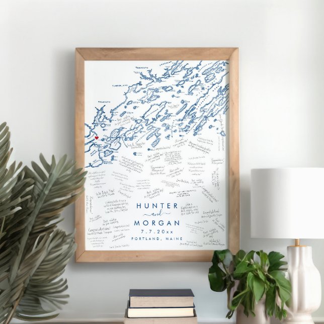 Portland Maine Bröllop Modern Guest Bok Poster (This Portland Maine wedding guest book poster is perfect for your destination wedding in Casco Bay)