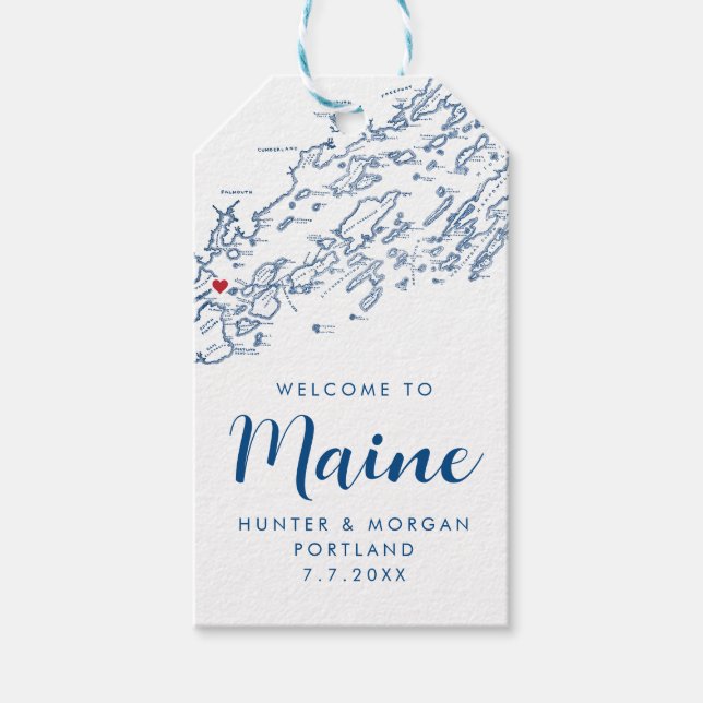 Portland Maine Elegant Modern Navy Wedding Favor Presentetikett (Framsidan)