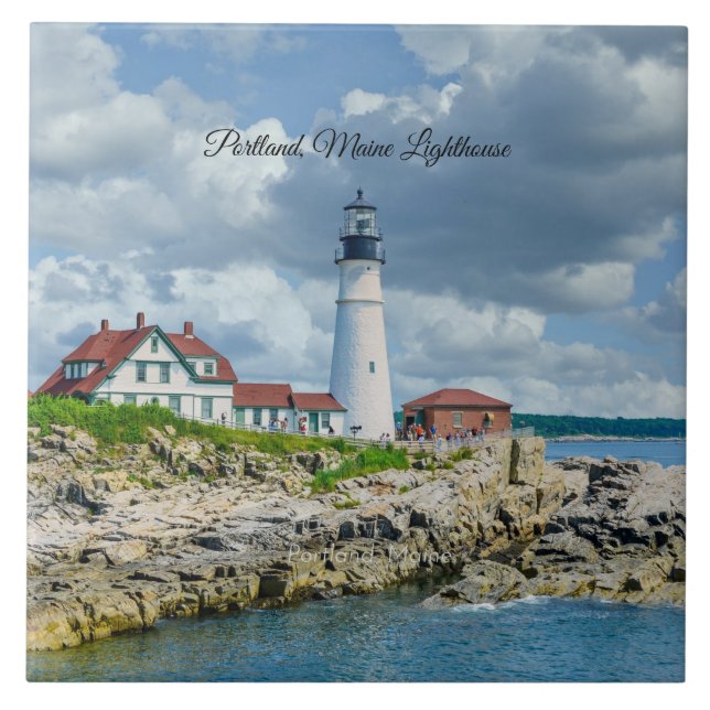 Portland, Maine fyr (märkt) Kakelplatta (Framsidan)