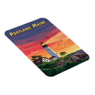 Portland Maine fyr vid solnedgång Magnet