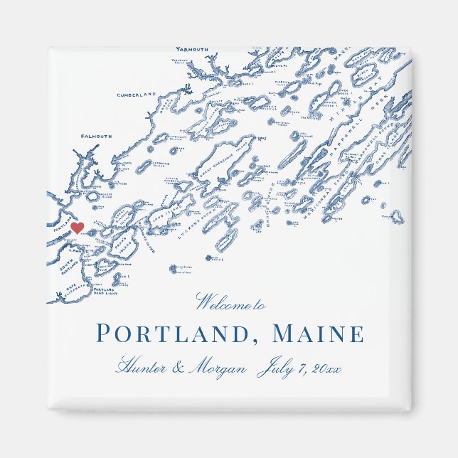 Portland Maine Karta Elegant bröllop Favor Magnet (Framsidan)