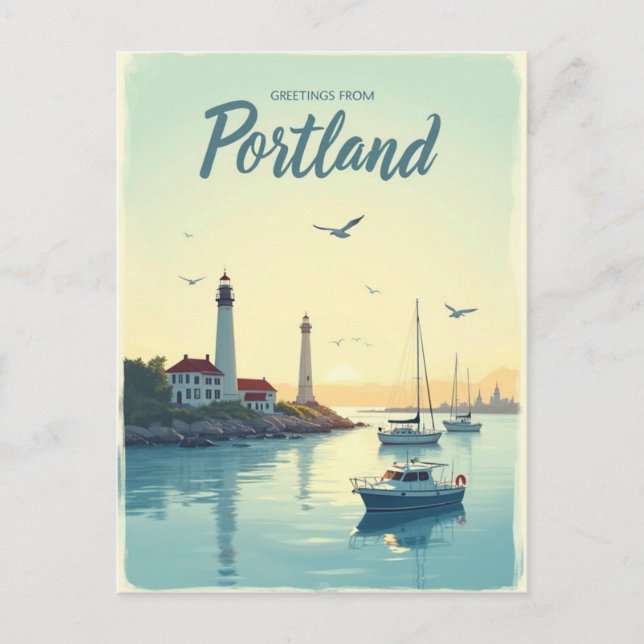 Portland, Maine – Lighthouses & Waterfront vintage Vykort (Framsida)