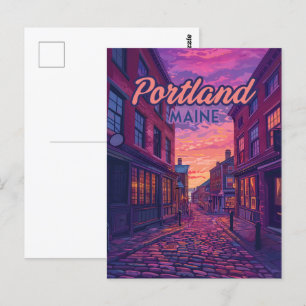 Portland Maine Old Port Cobblestone Vintage Vykort