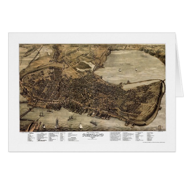 Portland Maine panorama- karta - 1876 Hälsningskort (Framsidan Horizontal)