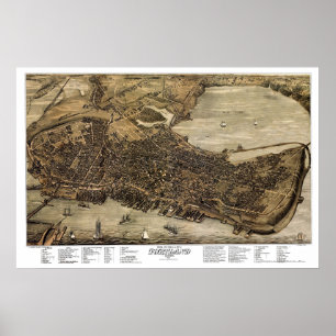 Portland, Maine Panoramic Karta - 1876 Poster