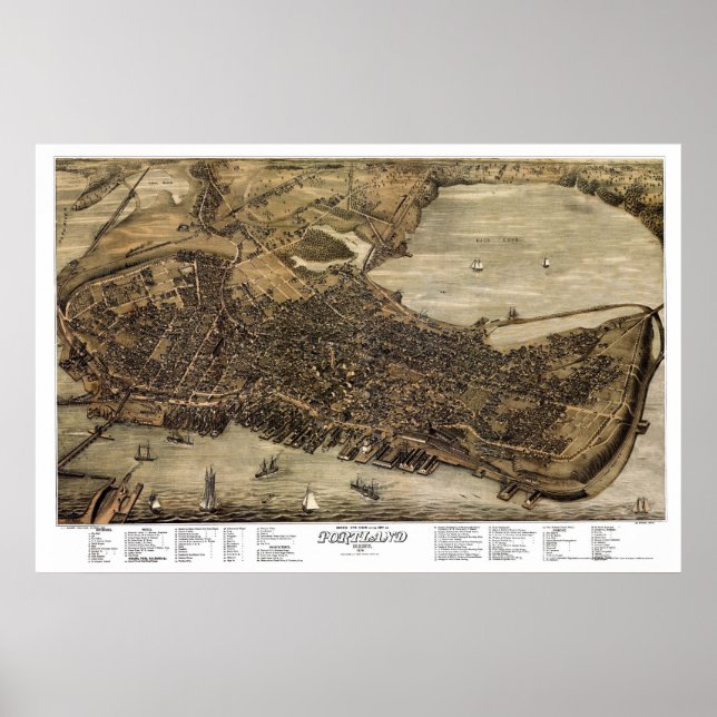 Portland, Maine Panoramic Karta - 1876 Poster (Framsidan)