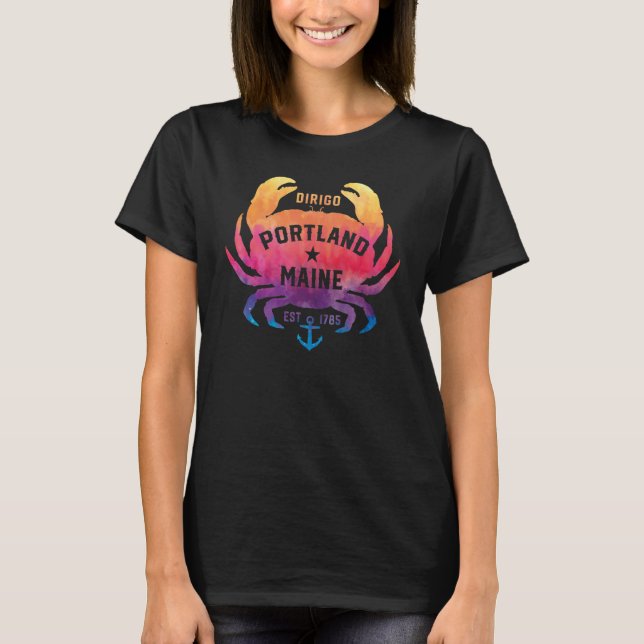 Portland Maine Souvenir Dirigo Crab Cute Rainbow T T Shirt (Framsida)