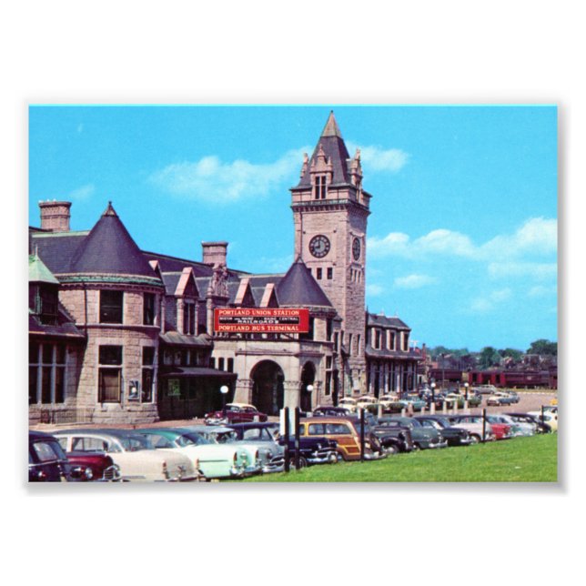 Portland, Maine Union Station 1950 Prints Fototryck (Framsidan)