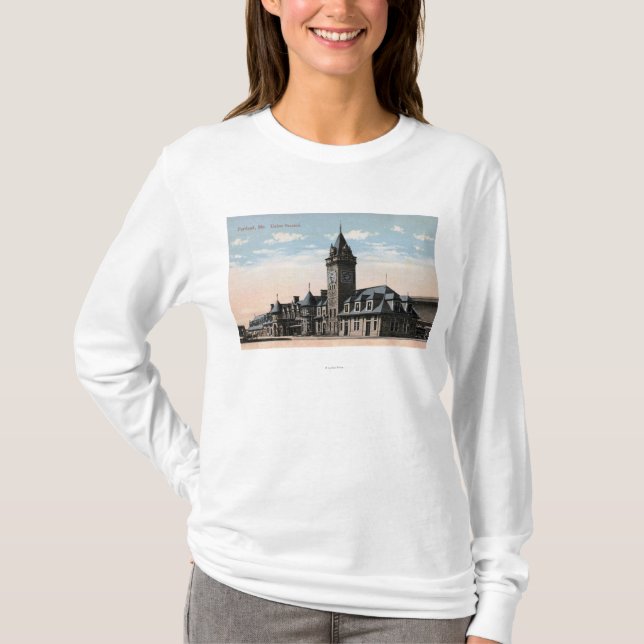 Portland MaineUnion stationjärnväg beskådar T Shirt (Framsida)
