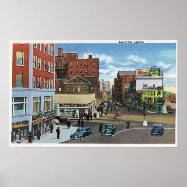Portland, MaineView of Congress Square Poster (Framsidan)