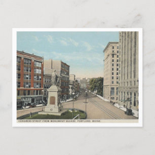 Portland ME, Congress St, Monument Square 1920s Vykort