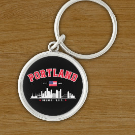 Portland Modern Skyline city Rund Silverfärgad Nyckelring