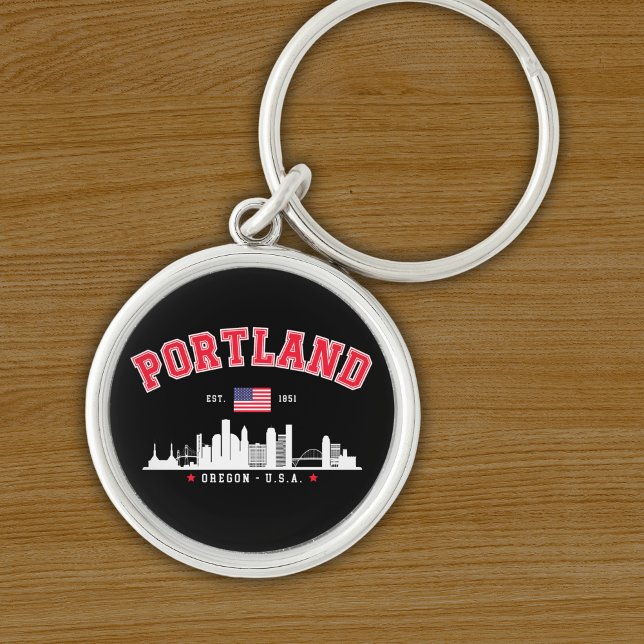 Portland Modern Skyline city Rund Silverfärgad Nyckelring (Skapare uppladdad)