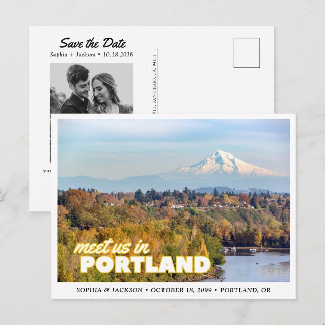 Portland Mount Hood Save the Date Retro Postcard Vykort (Fram/baksida)