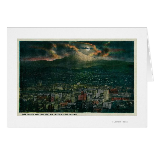 Portland och Mt. Huva av Moonlight Hälsningskort (Framsidan Horizontal)
