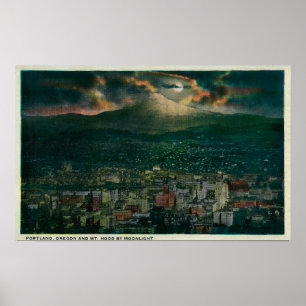 Portland och Mt.-huva vid månsken Poster