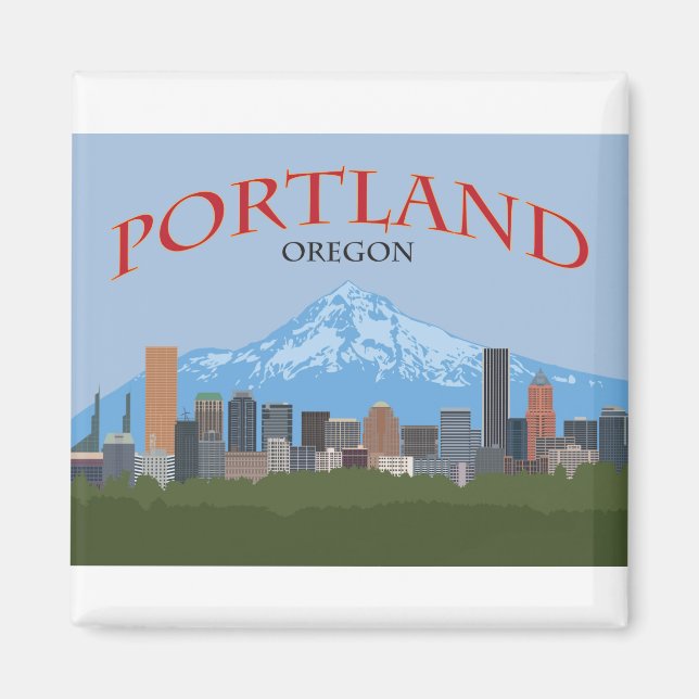 Portland OR city-skyline med Mt-Huva Magnet (Framsidan)