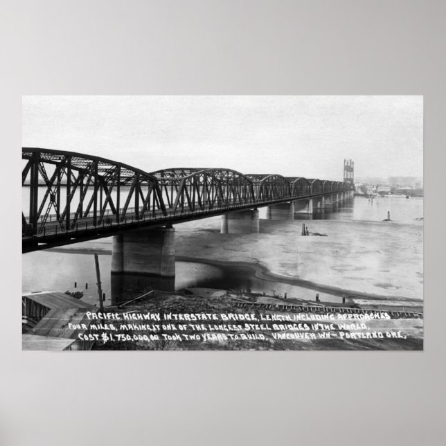 Portland, OR Pacific Highway Interstate Bridge Poster (Framsidan)