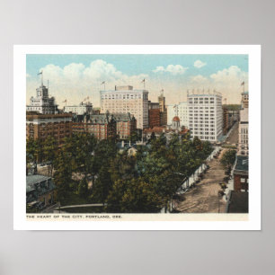 Portland OR, Panorama, centrala Stil i 1920-talet Poster