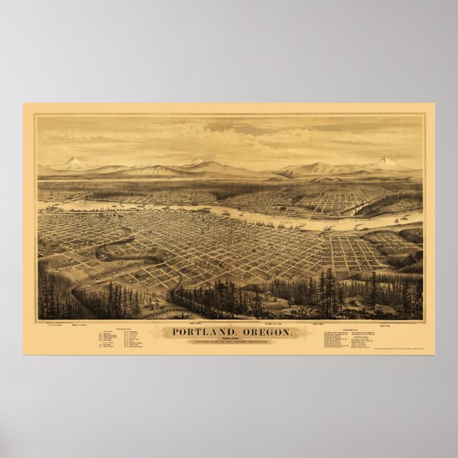Portland, OR Panoramic Karta - 1879 Poster (Framsidan)