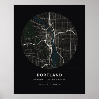 Portland OR Svart Stadskarta Konsttryck Poster