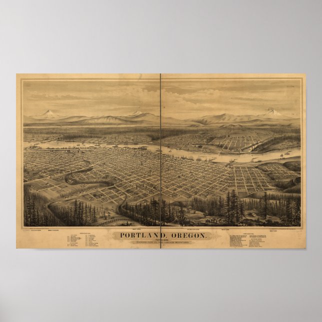 Portland Oregon 1879 Antique Panoramic Karta Poster (Framsidan)