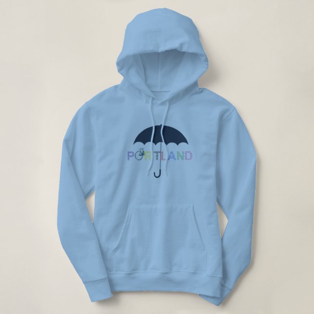 Portland Oregon Bicycle Umbrella Hoodie Sweatshirt Tee (Design framsida)
