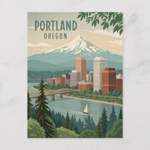 Portland Oregon Bridge och Mountain View Vykort