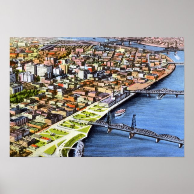 Portland Oregon Bridseye Poster (Framsidan)