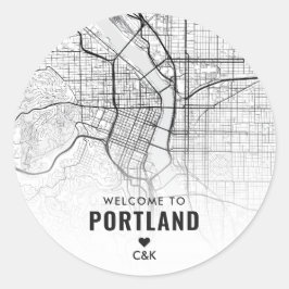 Portland, Oregon City Karta | Bröllop Välkommen Runt Klistermärke