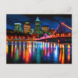 Portland Oregon City Skyline Painting Vykort